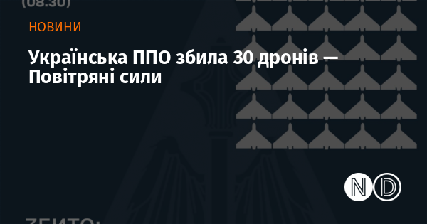 Українські Повітряні сили знищили 30 ворожих безпілотників.