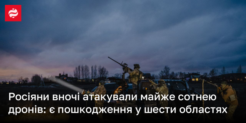 Вночі російські війська здійснили напад, використавши близько ста безпілотників, внаслідок чого постраждали шість регіонів.